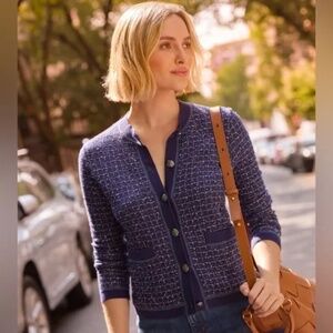 J.McLaughlin Navy Tweed Cardigan, Size L